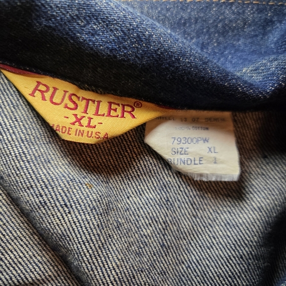 Vintage 80s Rustler Dark Wash Jean Jacket Made In USA Trucker Denim Siz… - Picture 2 of 12